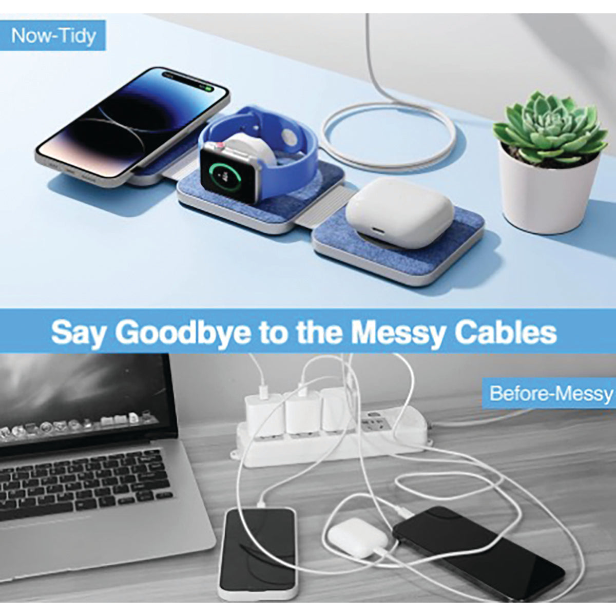 Tri Fold Charging Station - with Fast Charge Adapter and Carrying Case