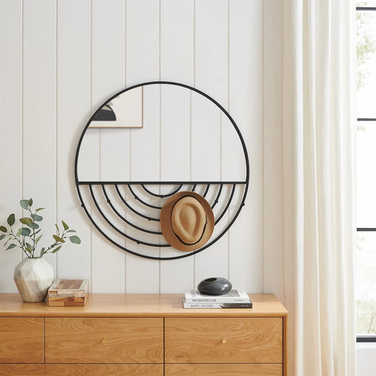 Round Wall Mirror With Hooks